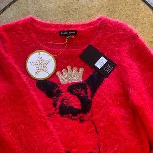 NWT holiday red French bulldog fuzzy sweater
